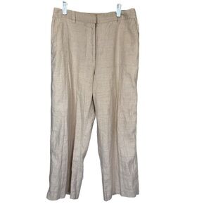 Ann Taylor Factory Beige Linen Stretch Straight Leg Pants Pockets EUC